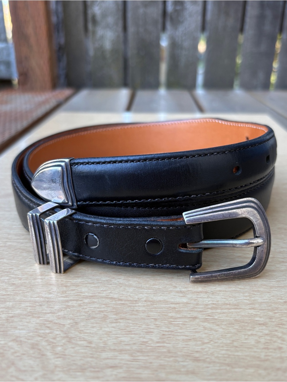 James Reid Ltd Santa Fe Sterling Silver 4pcs Hardware Black Leather Ranger Belt